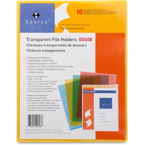Business Source Yellow Transparent Letter Size File Holder - 10pk