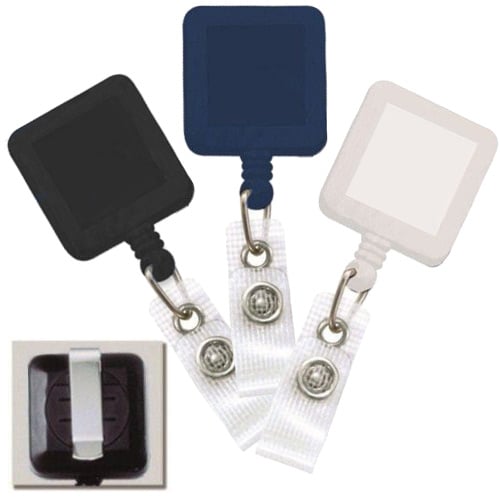 Square Badge Reel with Belt Clip and Reinforced Strap