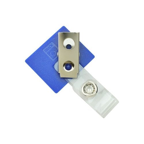 Square Metallic Blue LogoClips with Swivel Clip and Clear Strap - 25pk