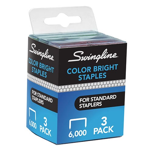 Swingline 1/4" Assorted Color Bright Staples 6000pk - 35123