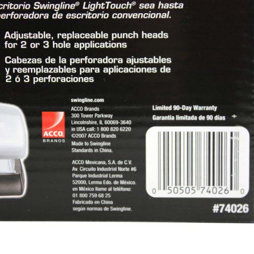 Swingline Black/Silver LightTouch Desktop Hole Punch - 74026