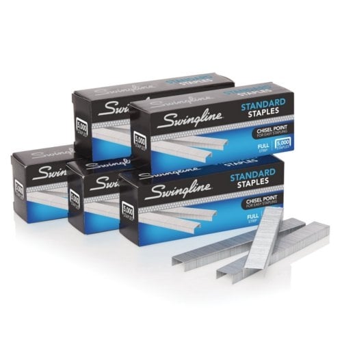 Swingline Full Strip 1/4" Standard Staples (5000/Box) - 5 Boxes