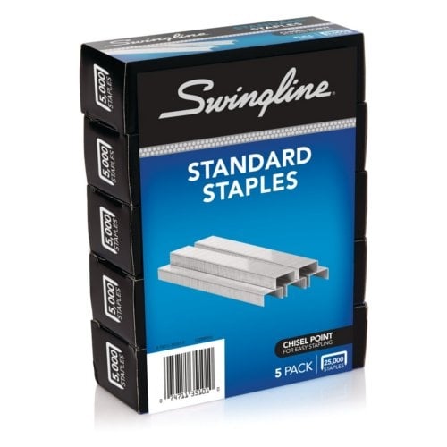 Swingline Full Strip 1/4" Standard Staples (5000/Box) - 5 Boxes