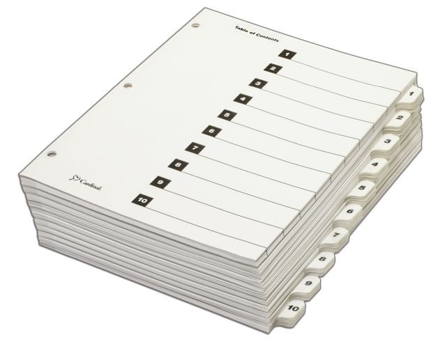 Cardinal White QuickStep Table of Contents/10 Tab Divider (6 Packs, 24 Sets/Pack) - CRD-61033