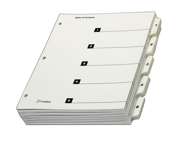 Cardinal White QuickStep Table of Contents/5 Tab Divider (6 Packs, 24 Sets/Pack)  - CRD-60533