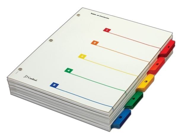 Cardinal Multi-Color QuickStep Table of Contents/5 Tab Divider 24pk - CRD-60538