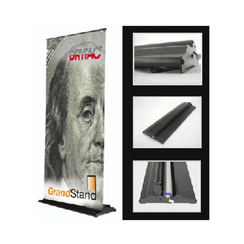 The GrandStand Black 33.5" x 84.5��� Single -Sided Retractable Banner Stand