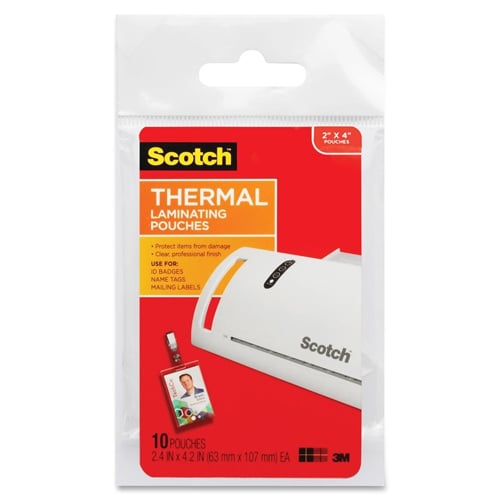 Scotch 4.25" x 2.25" ID Badge Size Thermal Laminating Pouches with Clip - 10pk