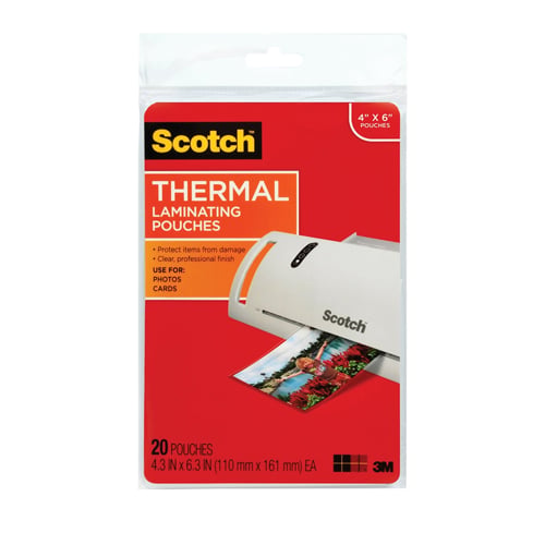 Scotch 4" x 6" Photo Size Thermal Laminating Pouches - 20pk