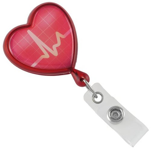 EKG Themed Heart-Shaped Badge Reel with Swivel Clip -25pk