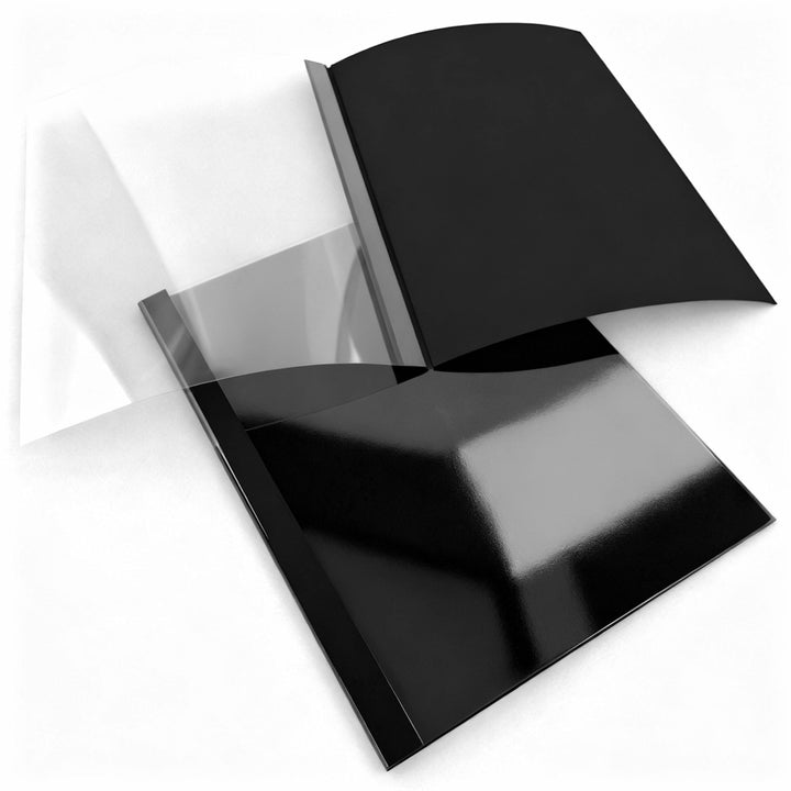 1/4" Black Linen Thermal Binding Utility Covers (Clear Gloss Front) - 100pk