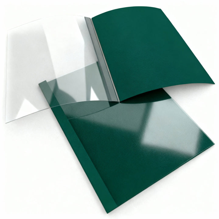 3/8" Green Linen Thermal Binding Utility Covers (Clear Gloss Front) - 100pk