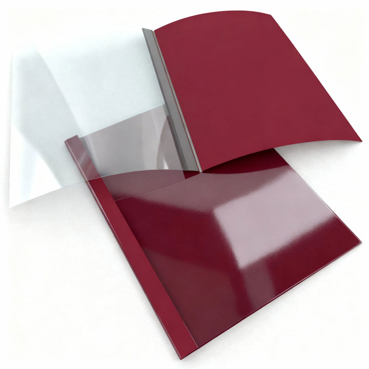 1/4" Maroon Linen Thermal Binding Utility Covers (Clear Gloss Front) - 100pk