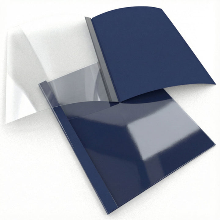 1/2" Navy Linen Thermal Binding Utility Covers (Clear Gloss Front) - 100pk