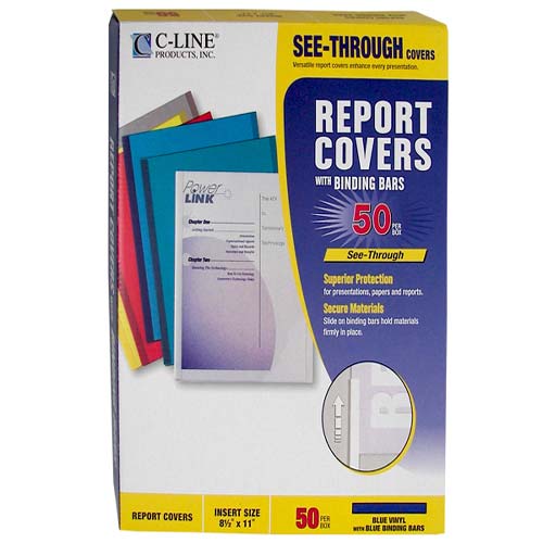 C-Line Blue Vinyl Report Covers with Binding Bars 50pk - CLI-32555