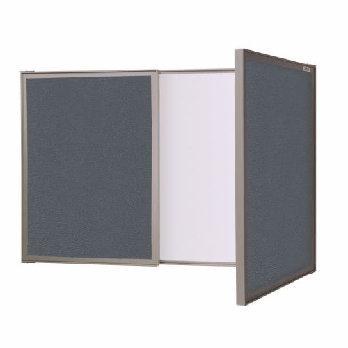 Ghent VisuALL PC Whiteboard Cabinet with Gray Fabric Bulletin Board Exterior Doors