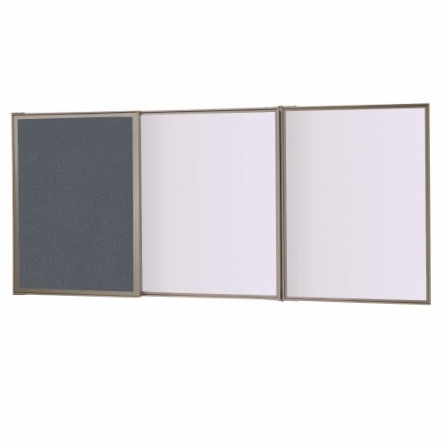 Ghent VisuALL PC Whiteboard Cabinet with Gray Fabric Bulletin Board Exterior Doors