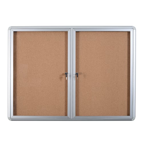 MasterVision 36" x 48" Cork Bulletin Enclosed Cabinet with Two Swing Doors and Aluminum Frame - VT640101720