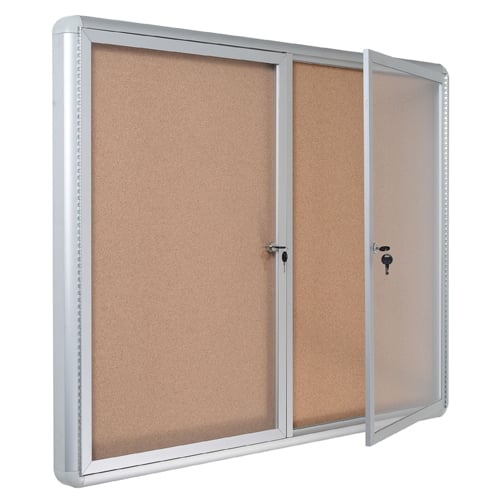 MasterVision 36" x 48" Cork Bulletin Enclosed Cabinet with Two Swing Doors and Aluminum Frame - VT640101720