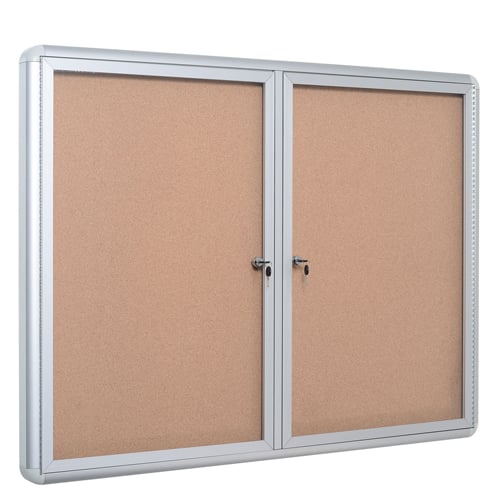 MasterVision 36" x 48" Cork Bulletin Enclosed Cabinet with Two Swing Doors and Aluminum Frame - VT640101720