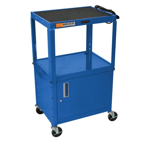H. Wilson Adjustable Height 3-Shelf Steel A/V Cart with Cabinet