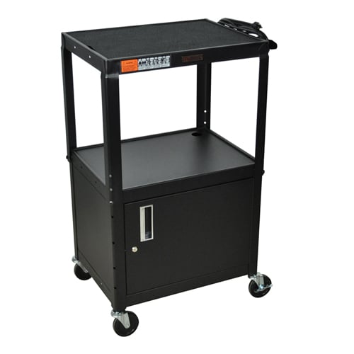 H. Wilson Adjustable Height 3-Shelf Steel A/V Cart with Cabinet