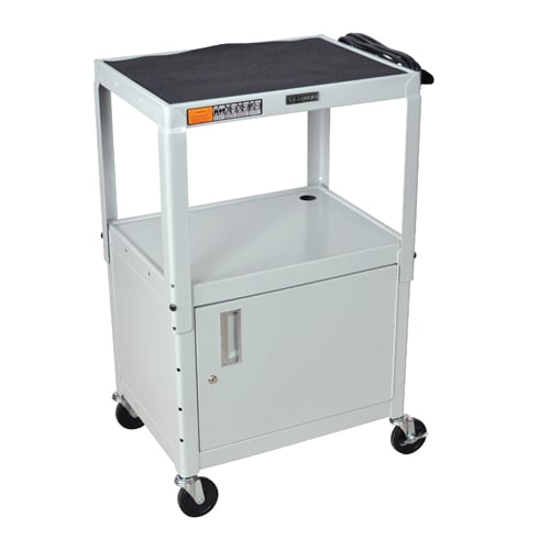H. Wilson Adjustable Height 3-Shelf Steel A/V Cart with Cabinet