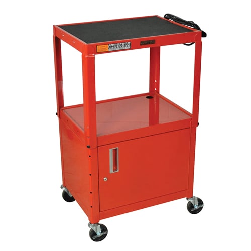 H. Wilson Adjustable Height 3-Shelf Steel A/V Cart with Cabinet