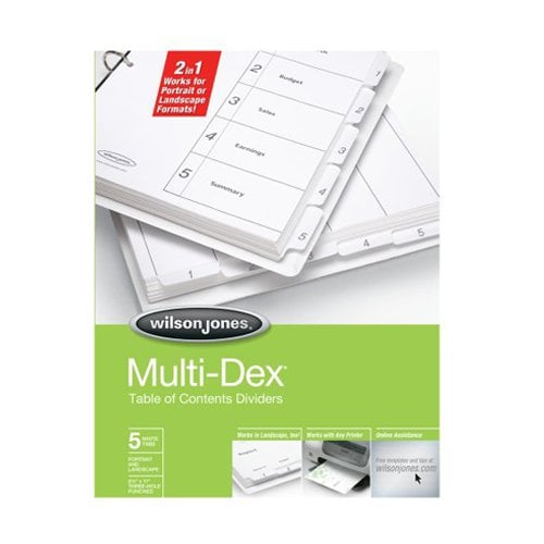 Wilson Jones Black/White 5-Tab MultiDex Indexes - W90501 - Clearance Sale