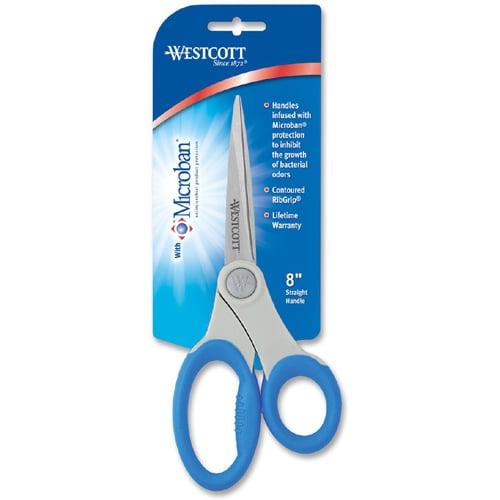 Westcott Antimicrobial 8" Blue Stainless Steel Straight Scissors