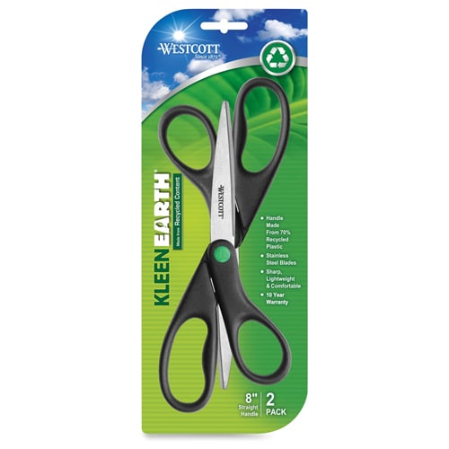 Westcott Kleenearth 8" Straight Stainless Steel Scissors - 2pk