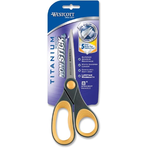 Westcott Titanium Non-stick 8" Straight Scissors with Comfort Grip Handles