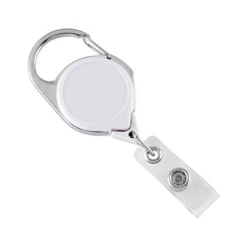 White Carabiner Badge Reel with Strap and NPS Belt Clip - 25pk