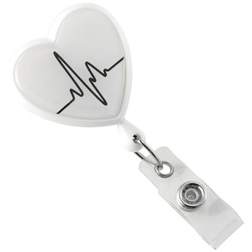 EKG Themed Heart-Shaped Badge Reel with Swivel Clip -25pk
