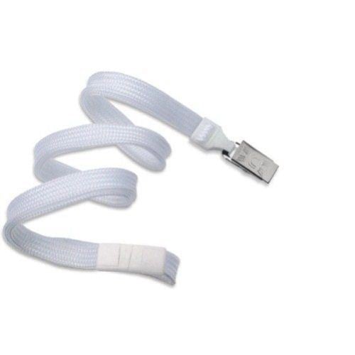 White Flat Braid Break-Away Lanyard with Bulldog Clip - 100pk