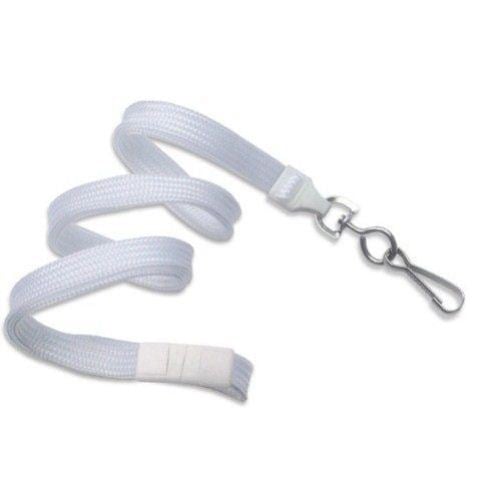 White Flat Braid Break-Away Lanyard with NPS Swivel Hook - 100pk