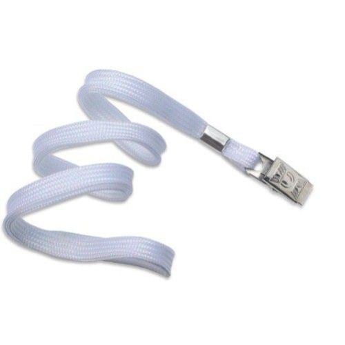 White Flat Braid Lanyard with Bulldog Clip - 100pk