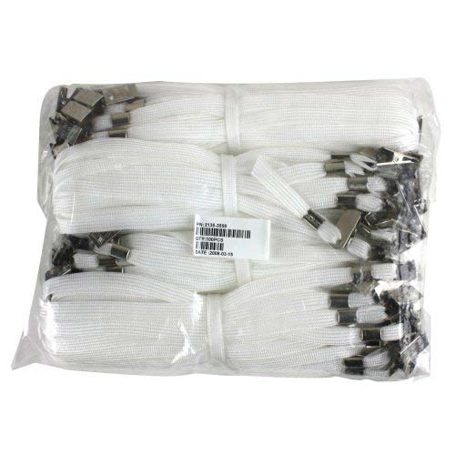 White Flat Braid Lanyard with Bulldog Clip - 100pk