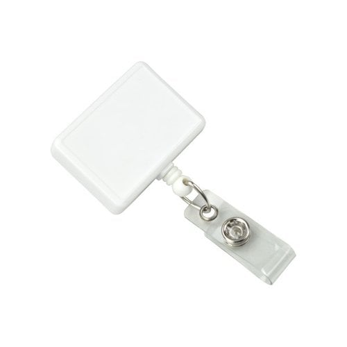 White Rectangle Badge Reel With Swivel Clip and Clear Vinyl Strap - 25pk