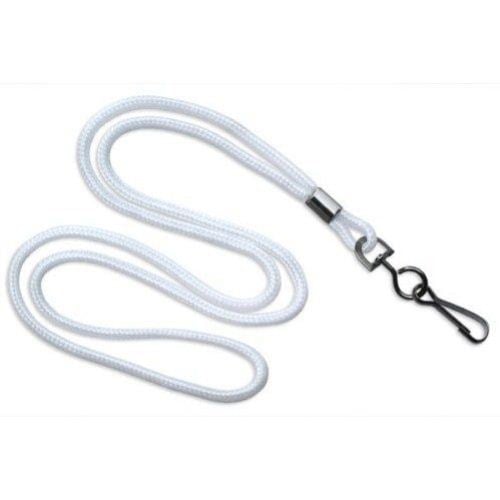 White Round Braid Lanyard with Black Swivel Hook - 1000pk
