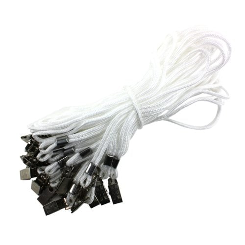 White Round Braid Lanyard with NPS Bulldog Clip - 100pk