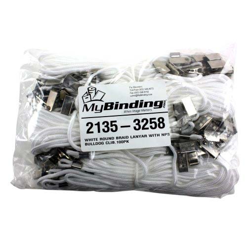 White Round Braid Lanyard with NPS Bulldog Clip - 100pk