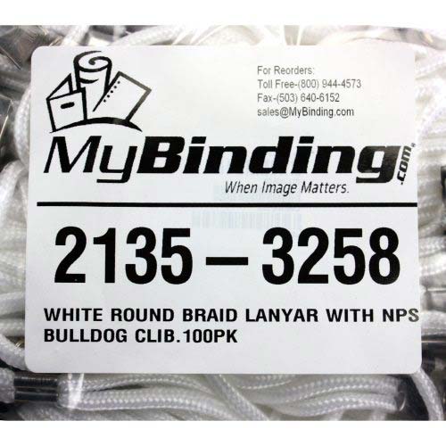 White Round Braid Lanyard with NPS Bulldog Clip - 100pk