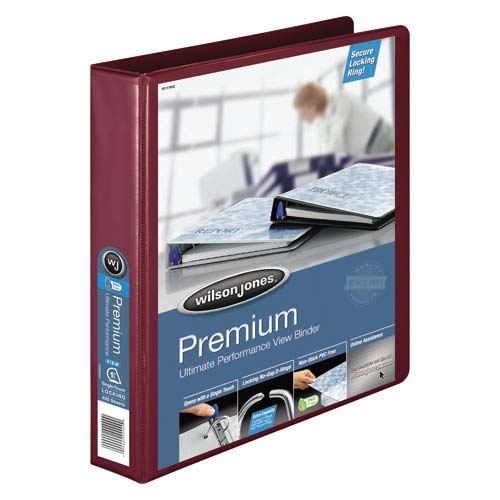 Wilson Jones 1-1/2" Dark Red Premium Locking D-Ring Binders - 6pk