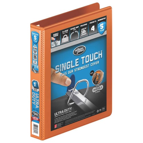 Wilson Jones 1" Dark Orange Ultra Duty D-Ring View Binder - 12pk