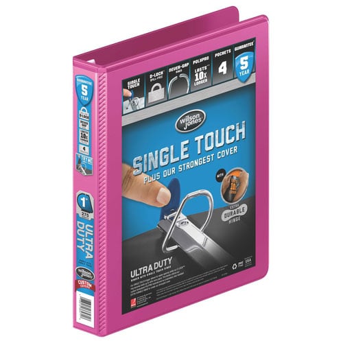 Wilson Jones 1" Power Pink Ultra Duty D-Ring View Binder - 12pk