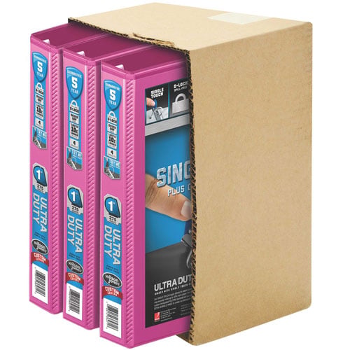 Wilson Jones 1" Power Pink Ultra Duty D-Ring View Binder - 12pk