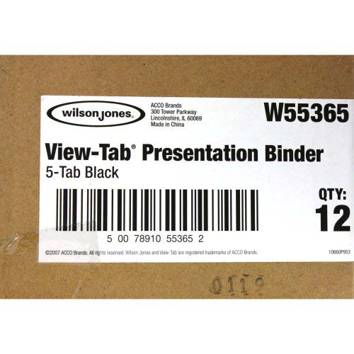 Wilson Jones 5/8" Black 5 Tab View-Tab Binders 12pk - W55365
