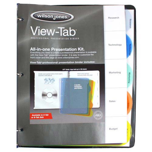 Wilson Jones 5/8" Black 5 Tab View-Tab Binders 12pk - W55365