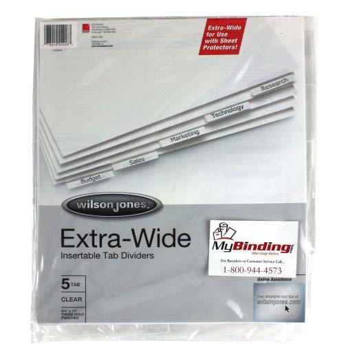 Wilson Jones 5-tab Clear Oversized Insertable Indexes - W55206